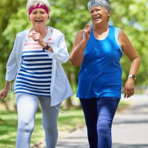 two older woman walking on a path